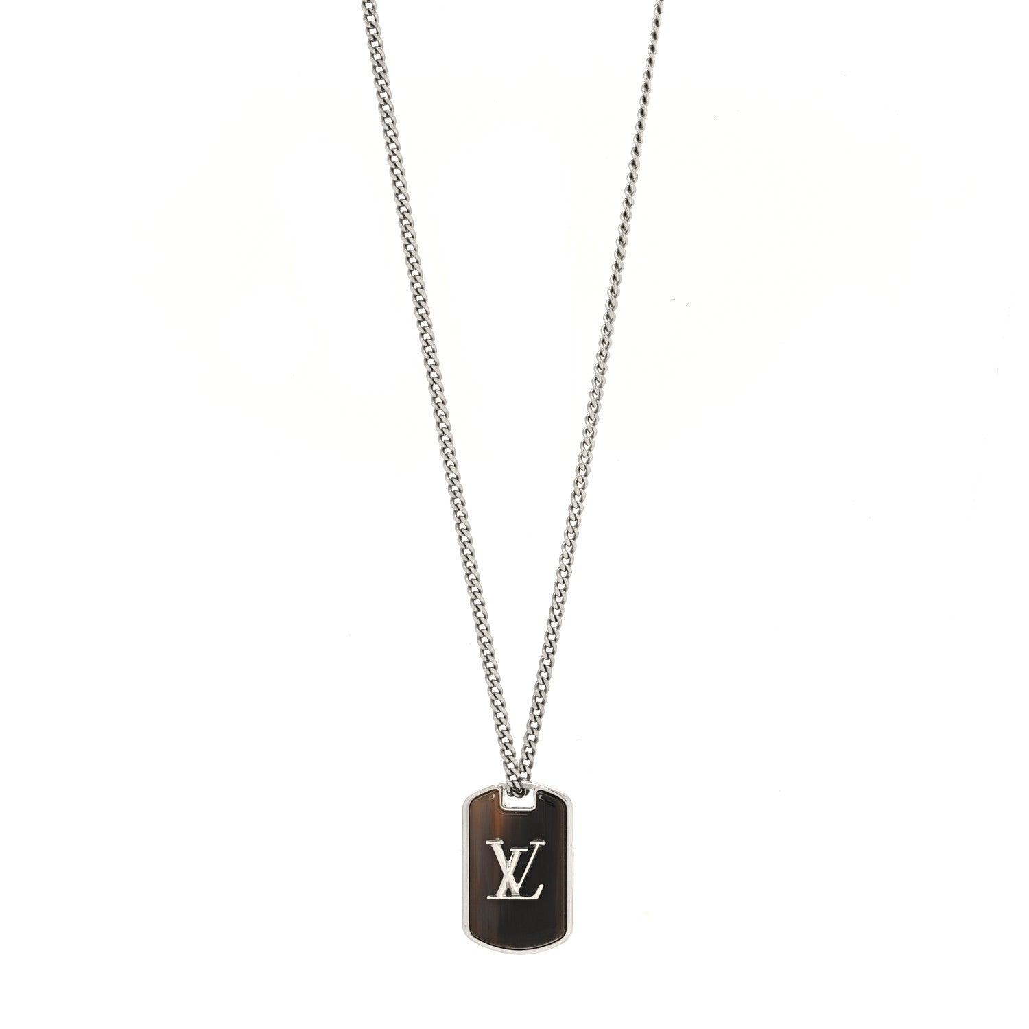 Louis Vuitton Monogram Chain Shades Locket Pendant Necklace Silver 1 of 8
