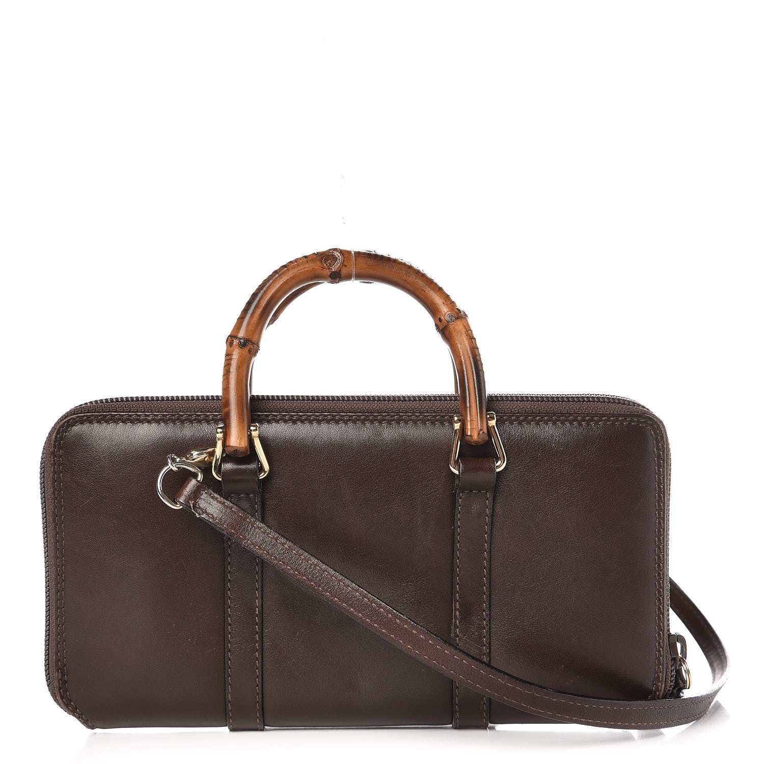 Gucci Calfskin Bamboo Handle Crossbody Wallet Brown 1 of 13