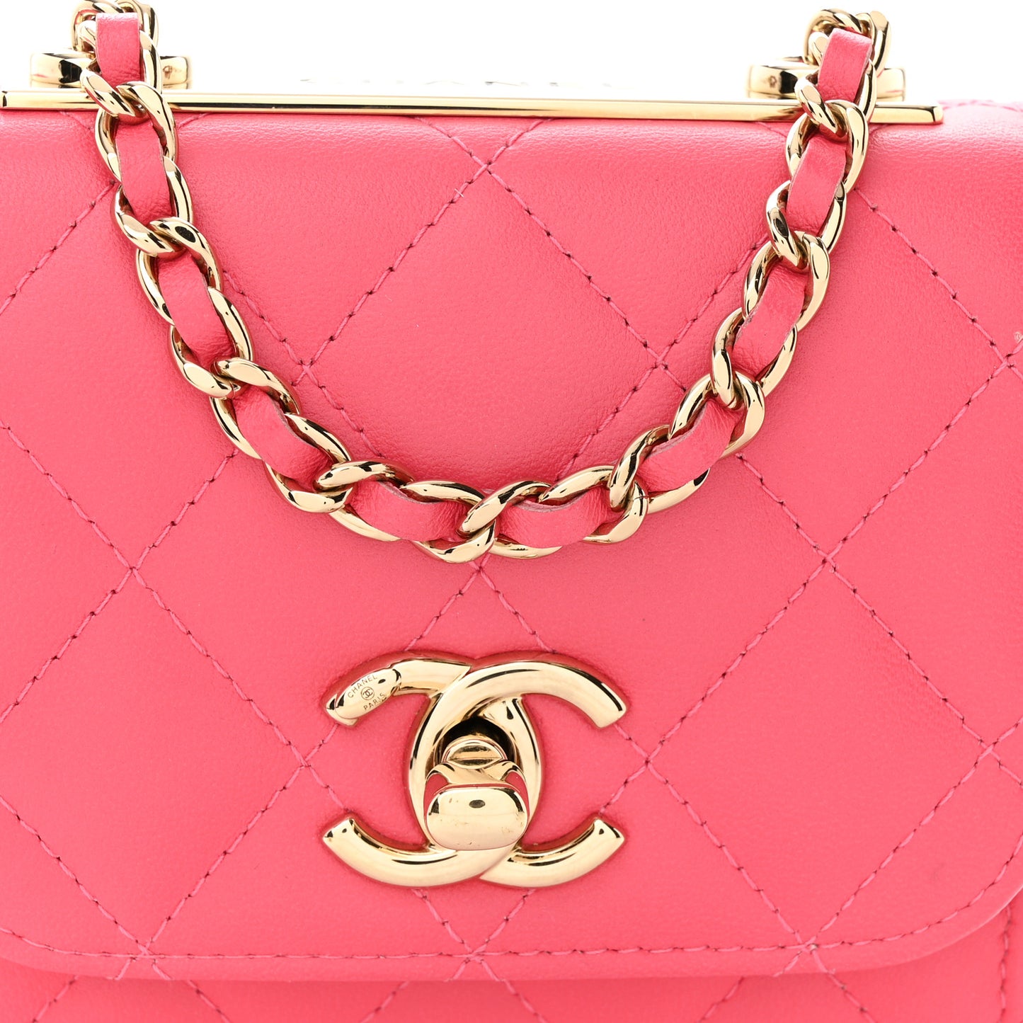 Lambskin Quilted Mini Trendy CC Chain Wallet Pink