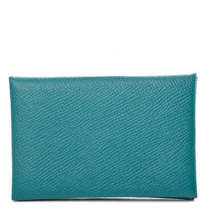 Hermes Epsom Calvi Card Case Bleu Paon 1 of 8