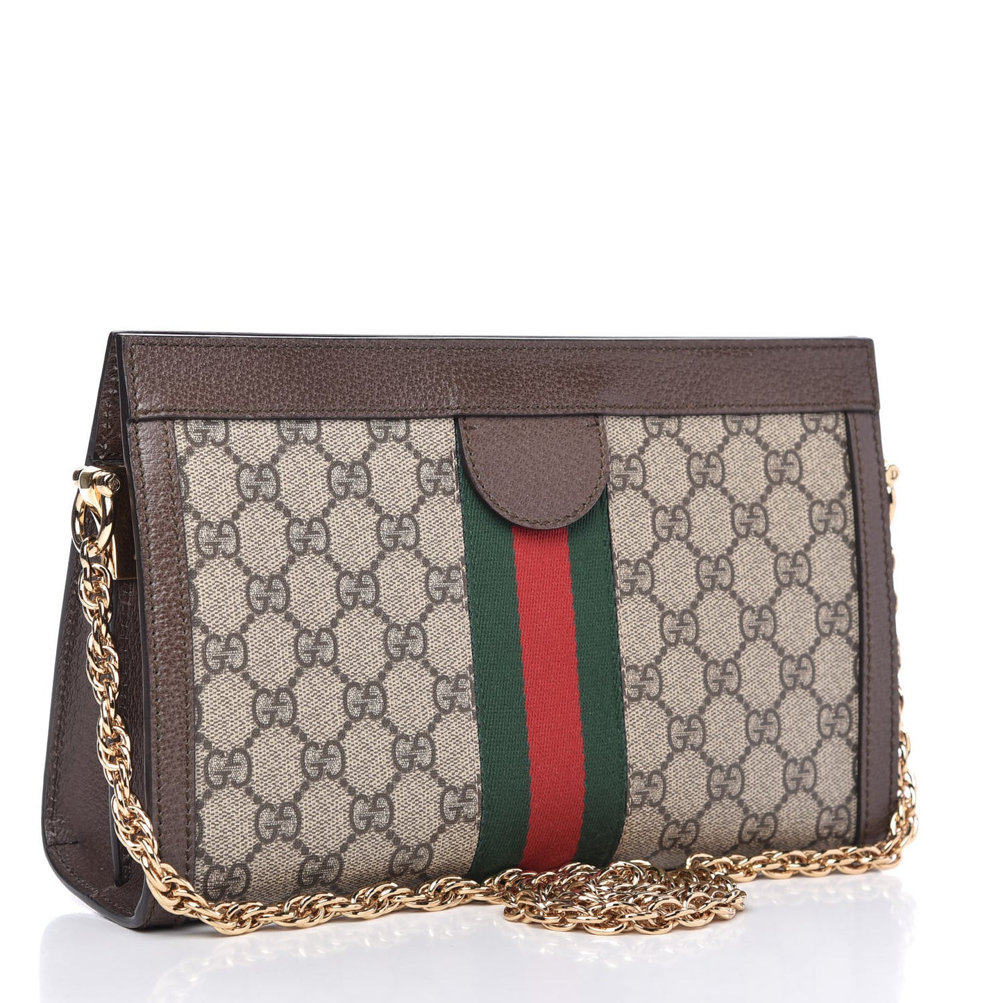 GG Supreme Monogram Web Small Ophidia Chain Shoulder Bag Brown