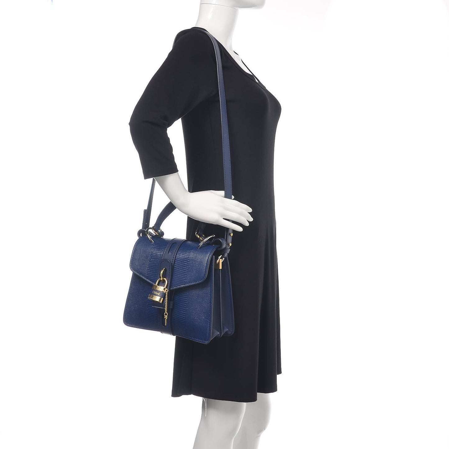 Calfskin Lizard Embossed Small Aby Day Shoulder Bag Captive Blue