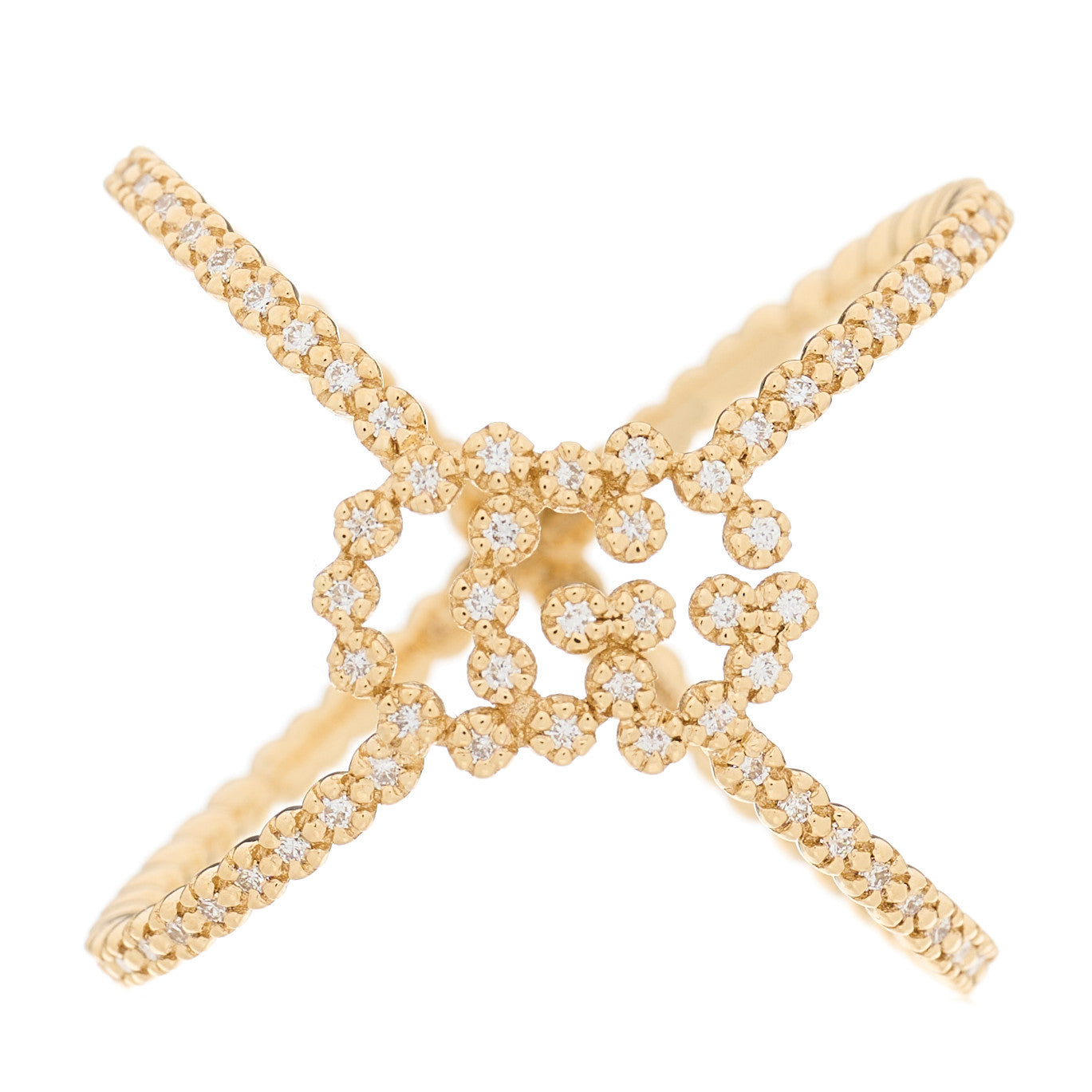 18K Yellow Gold Diamond GG Running X Ring 52 6