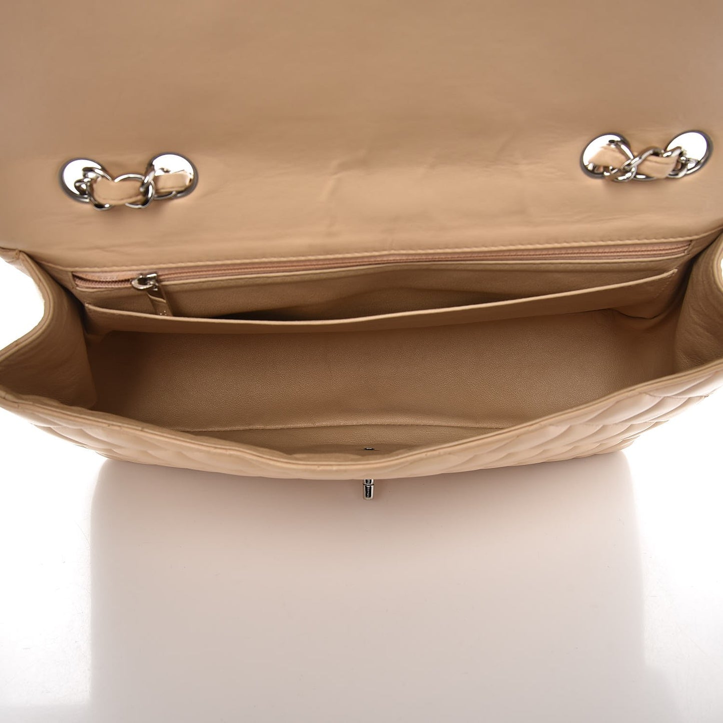 Lambskin Quilted Jumbo Single Flap Beige