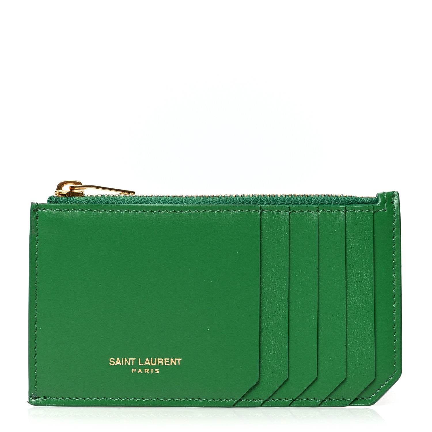 Saint Laurent Calfskin 5 Fragments Zip Pouch Card Holder New Vert Praire 1 of 7