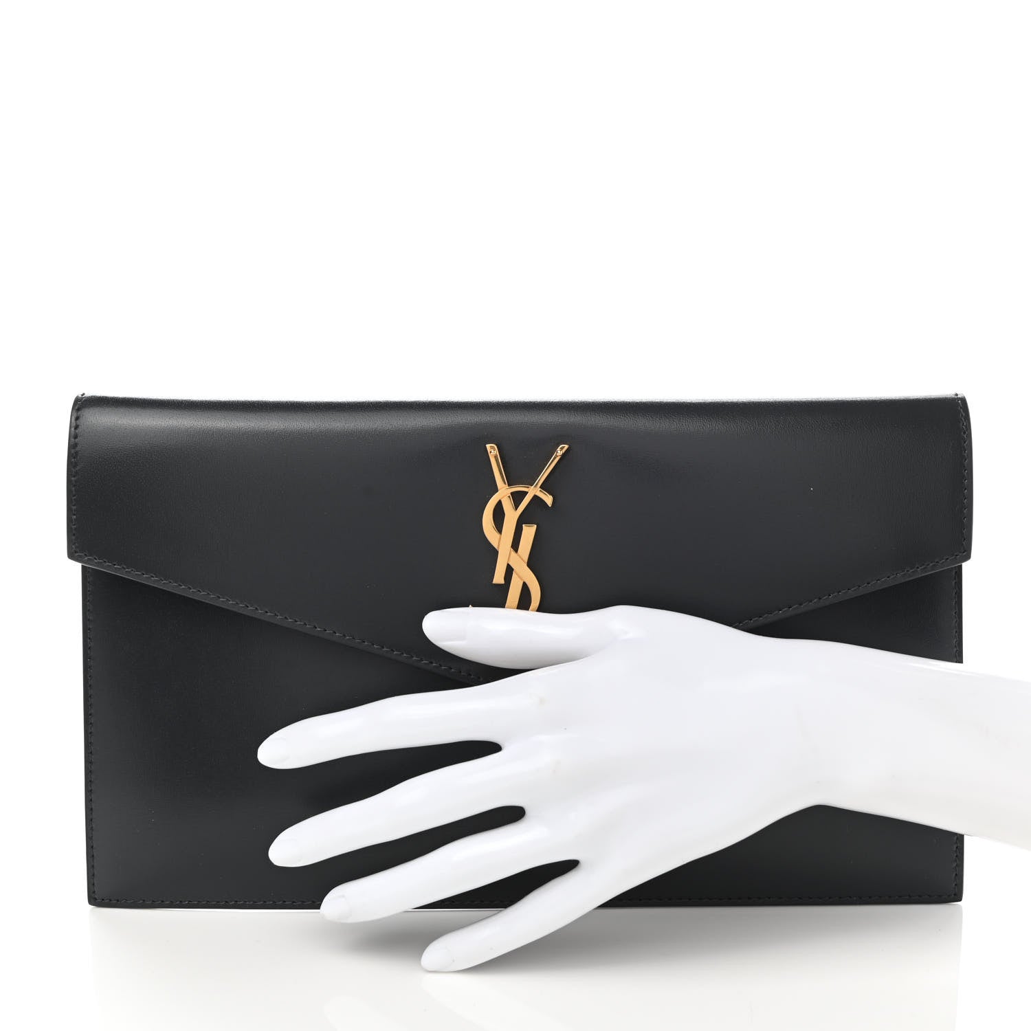 Saint Laurent Smooth Shiny Calfskin Uptown Pouch Storm 2 of 8