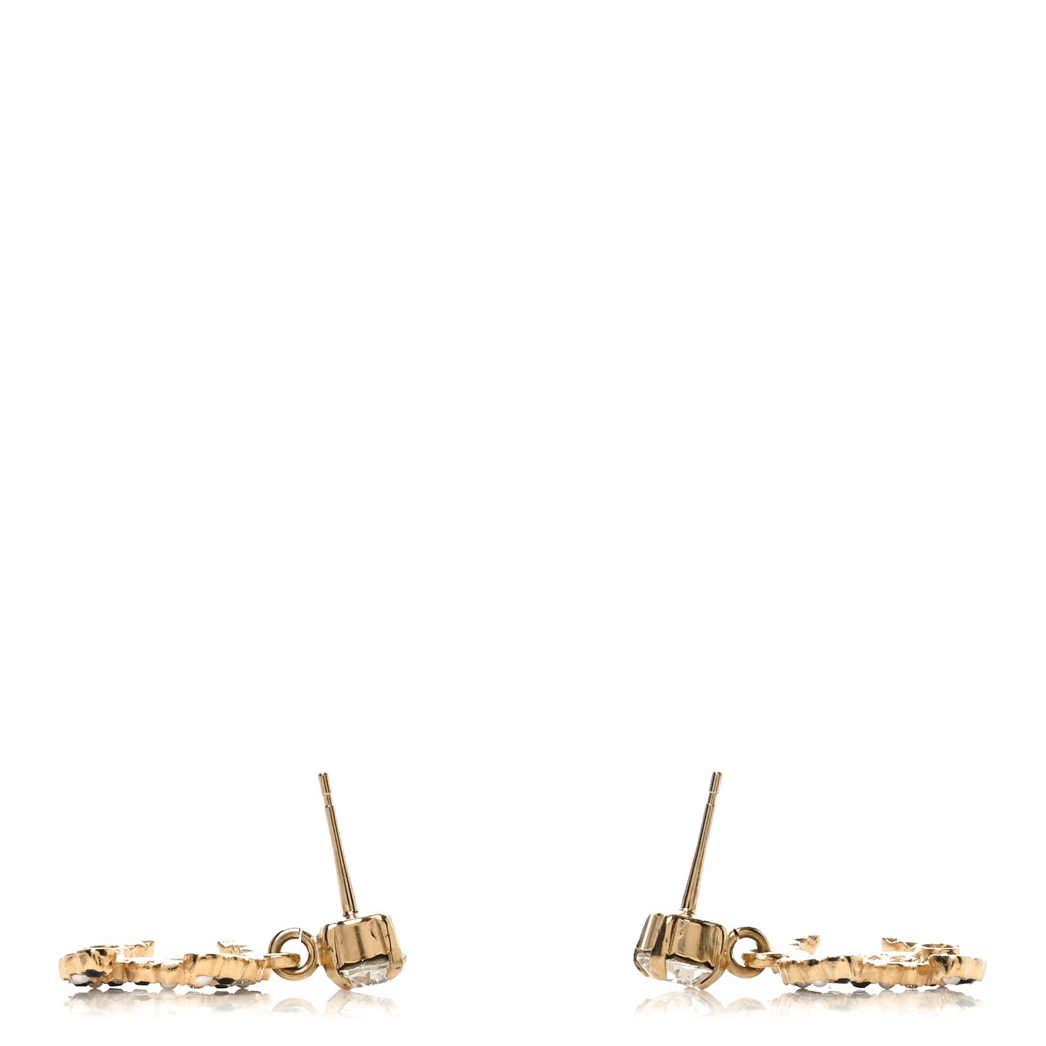 Chanel Resin Crystal Pearl CC Drop Earrings Gold Black 3 of 4