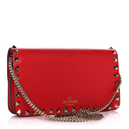 Valentino Garavani Pebbled Calfskin Rockstud Flap Wallet On Chain Rouge Pur 3 of 15