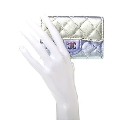 Chanel Gradient Metallic Calfskin Quilted Flap Card Holder Wallet Silver Blue Yellow Purple 2 of 8