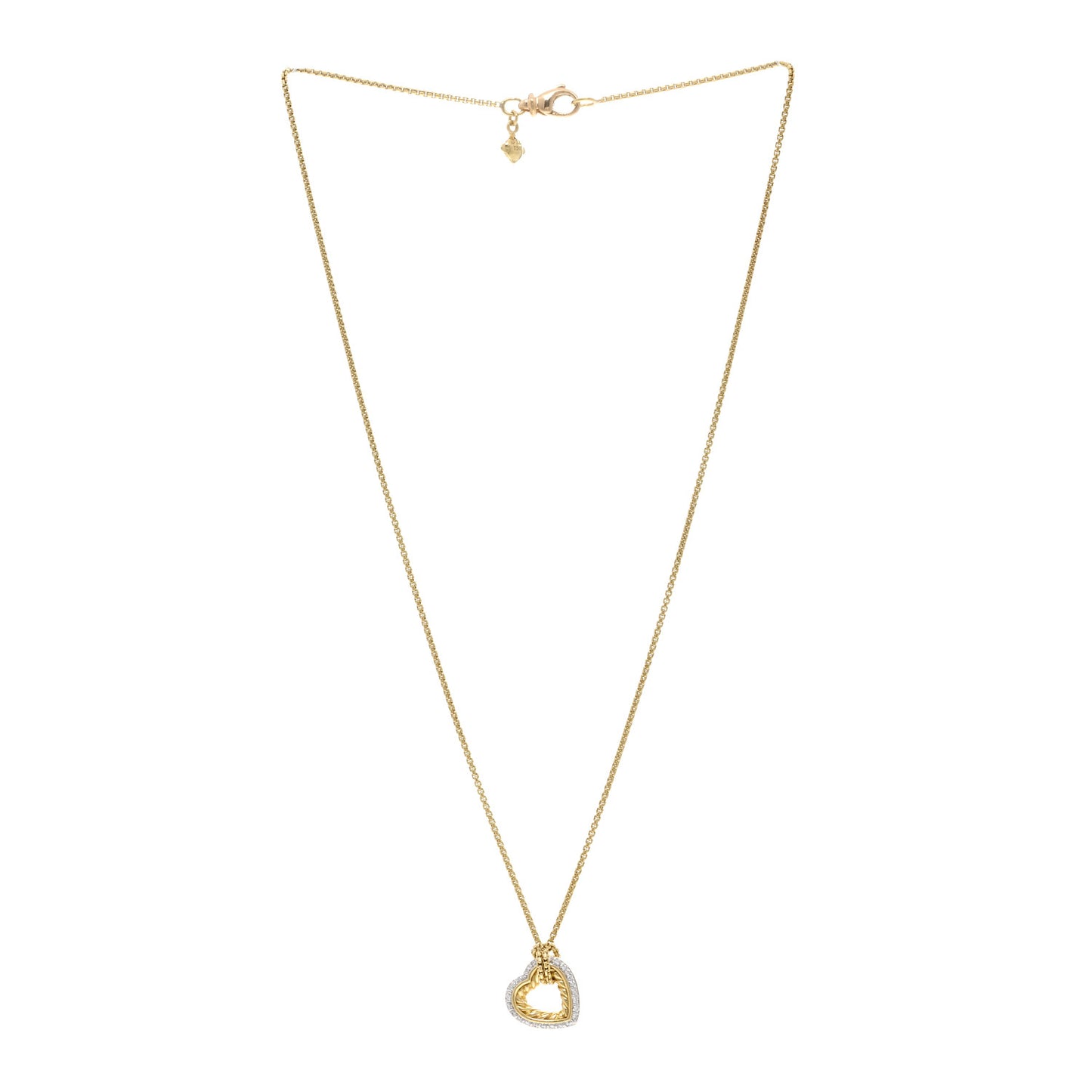 18K Yellow Gold Diamond Open Heart Cable Pendant Necklace