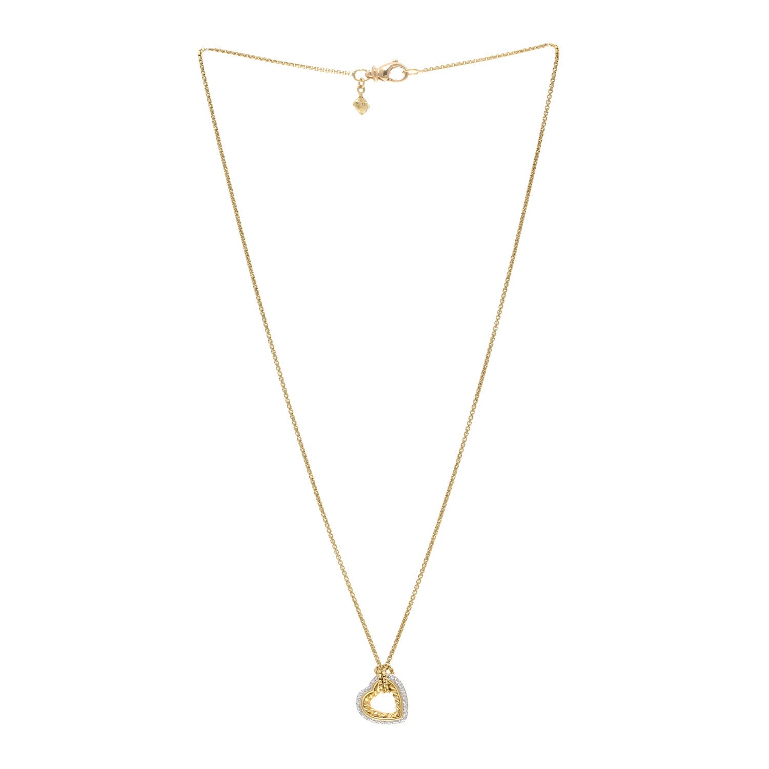 David Yurman 18K Yellow Gold Diamond Open Heart Cable Pendant Necklace 2 of 3