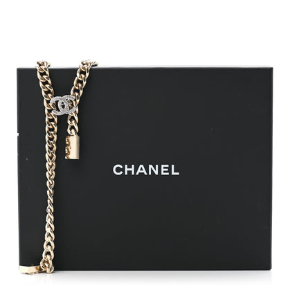 Chanel Chain Link Crystal CC Dog Tag Charm Necklace Gold 7 of 7