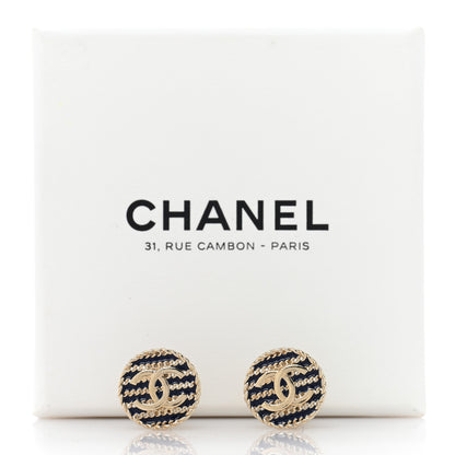 Chanel Metal Chain CC Round Clip On Earrings Gold Blue 5 of 5