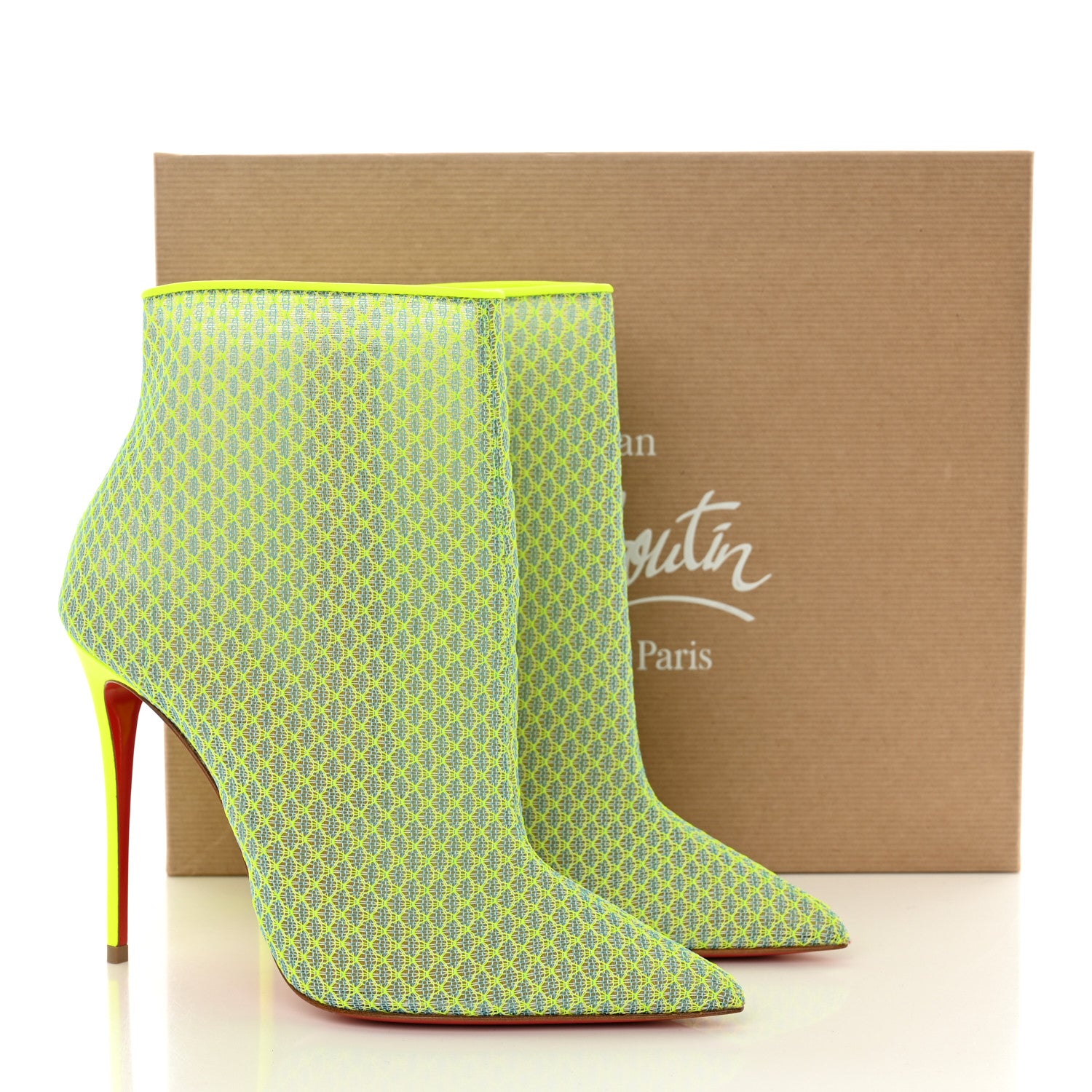 Christian Louboutin Lace Denim Gipsybootie 100 Ankle Boots Jeans 39 Fluo 12 of 12
