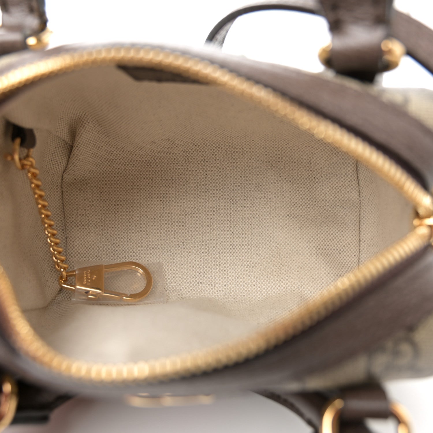 Gucci GG Supreme Monogram Textured Dollar Calfskin Web Super Mini Ophidia Top Handle Bowler Bag Beige Ebony New Acero 5 of 11