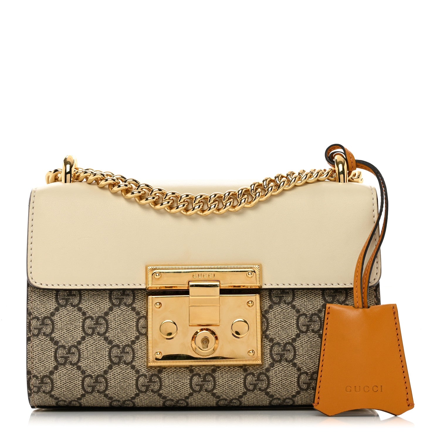 Gucci GG Supreme Monogram Calfskin Small Padlock Shoulder Bag Beige Mystic White Sun Oil 1 of 9