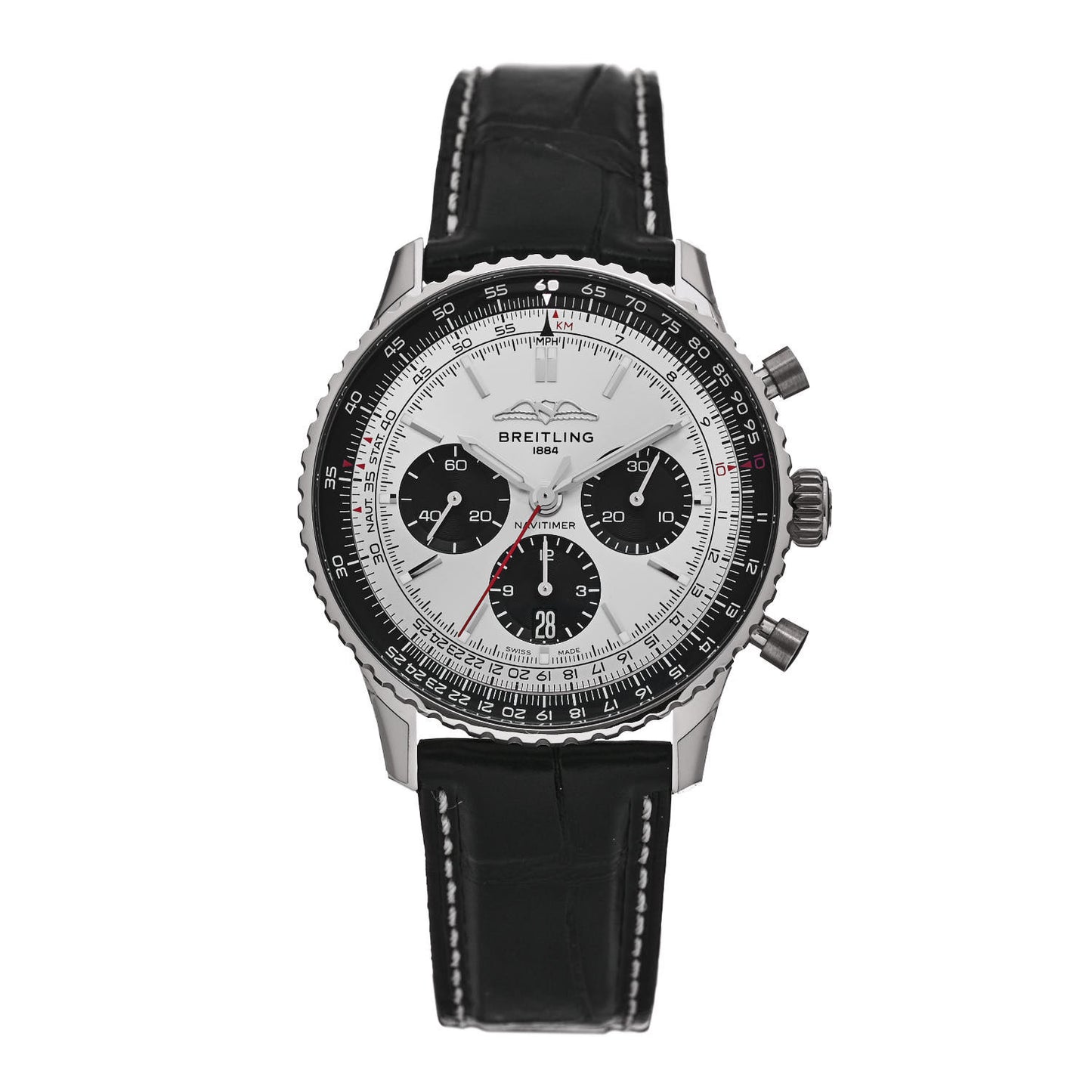 Stainless Steel Alligator 43mm Navitimer Chronograph B01 Automatic Watch Silver AB0138241G1P1