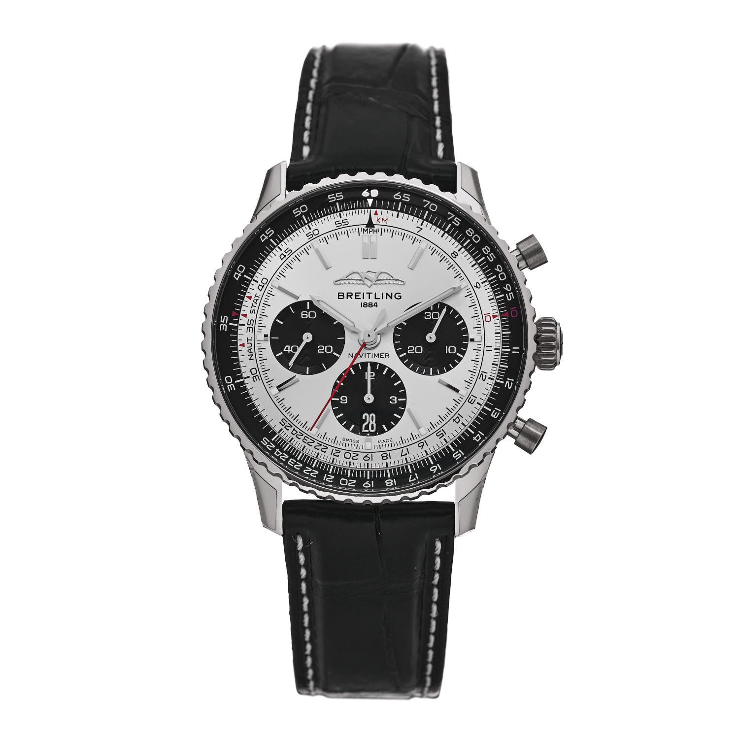 Breitling Stainless Steel Alligator 43mm Navitimer Chronograph B01 Automatic Watch Silver AB0138241G1P1 1 of 4