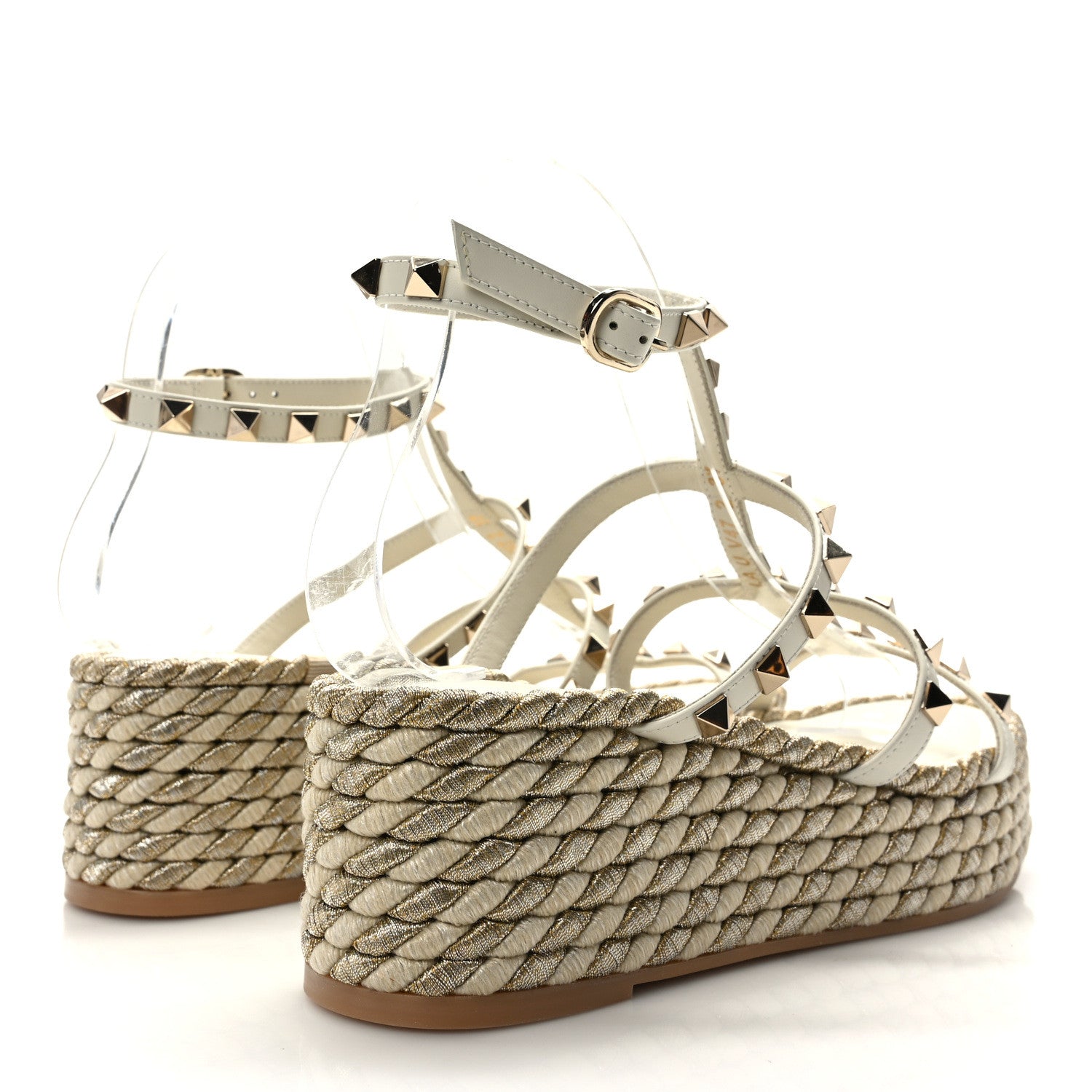 Valentino Garavani Calfskin Rockstud Ankle Strap Torchon Espadrille Caged 30/55mm Sandals 37 Light Ivory 4 of 7
