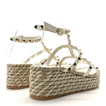 Valentino Garavani Calfskin Rockstud Ankle Strap Torchon Espadrille Caged 30/55mm Sandals 37 Light Ivory 4 of 7