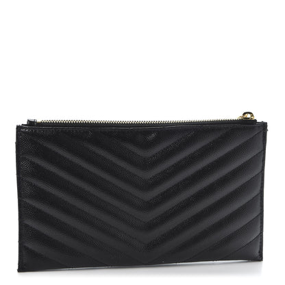 Saint Laurent Grain De Poudre Chevron Monogram Bill Pouch Black 2 of 10