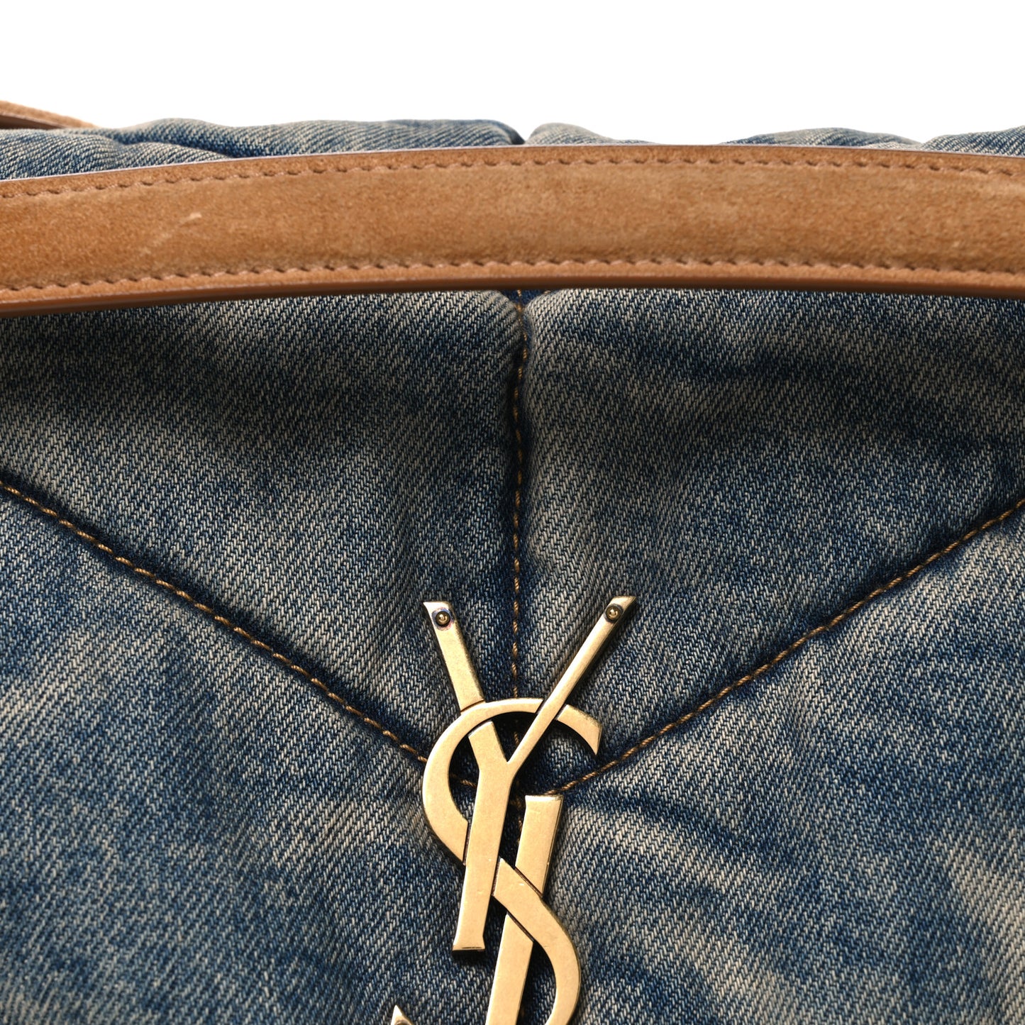 Denim Quilted Medium Loulou Puffer Monogram Chain Satchel Blue Cinnamon