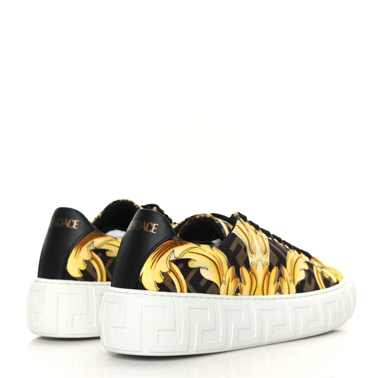 X FENDI Fabric FF Baroque Womens Fendace Greca Sneakers 40 Gold Multicolor