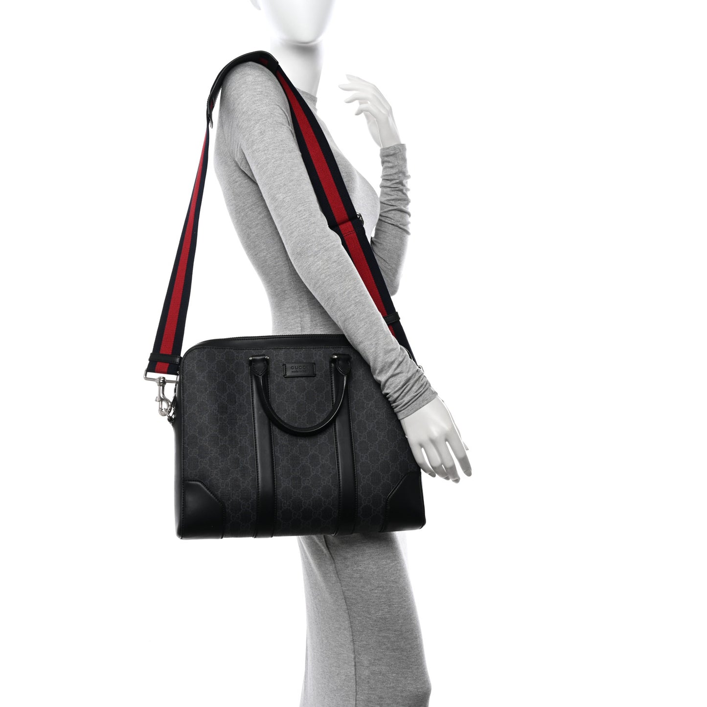 GG Supreme Monogram Appia Calfskin Web Briefcase Black