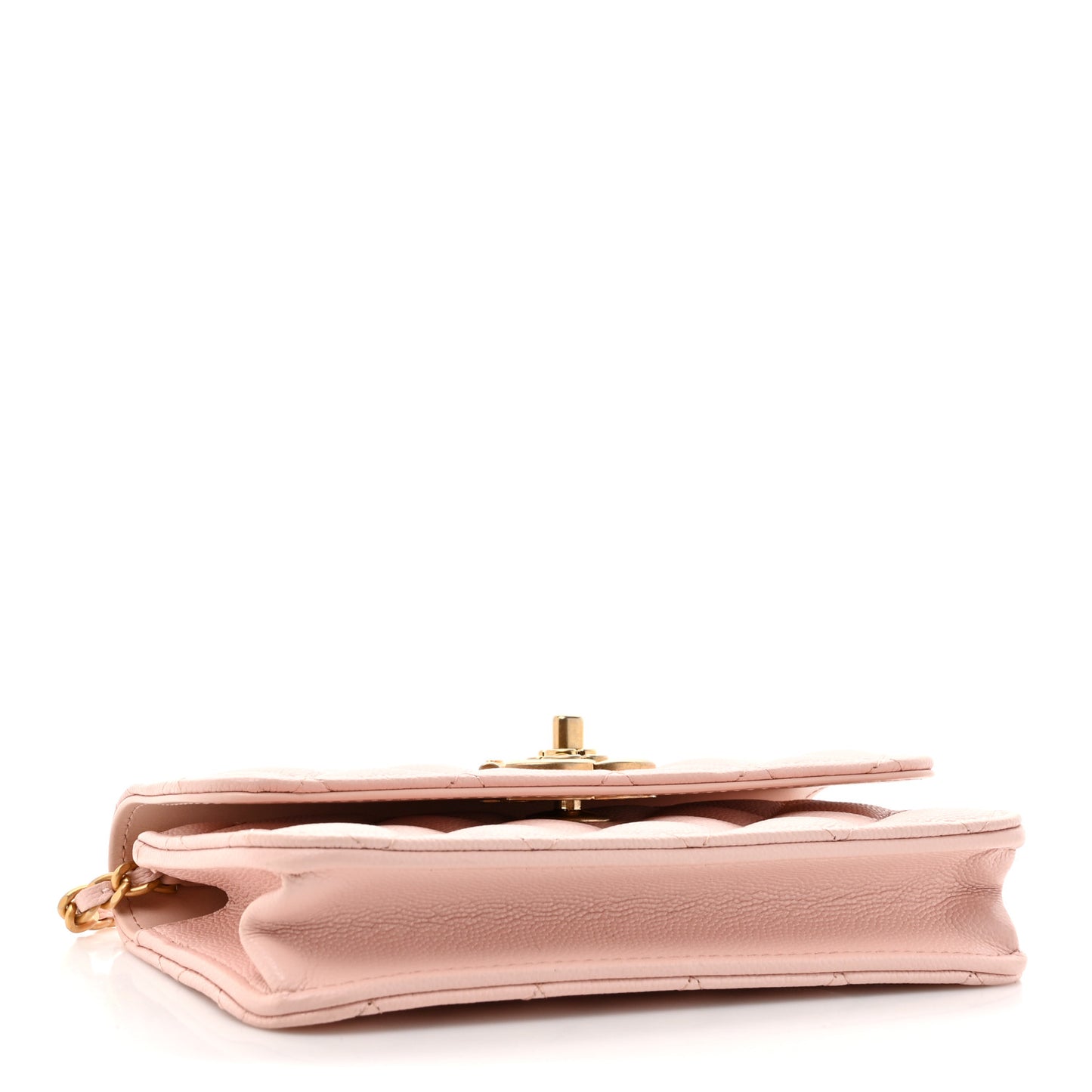 Caviar Quilted Camellia Phone Holder With Chain Light Pink
