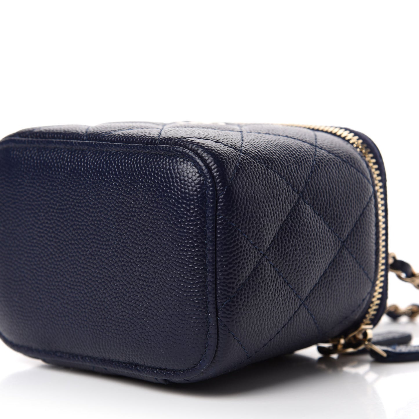 Caviar Quilted Mini Vanity Case With Chain Navy Blue