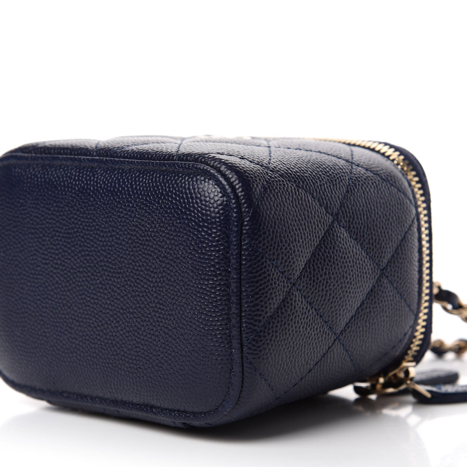 Chanel Caviar Quilted Mini Vanity Case With Chain Navy Blue 7 of 11