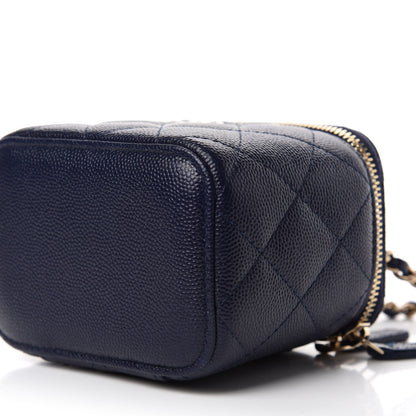 Chanel Caviar Quilted Mini Vanity Case With Chain Navy Blue 7 of 11