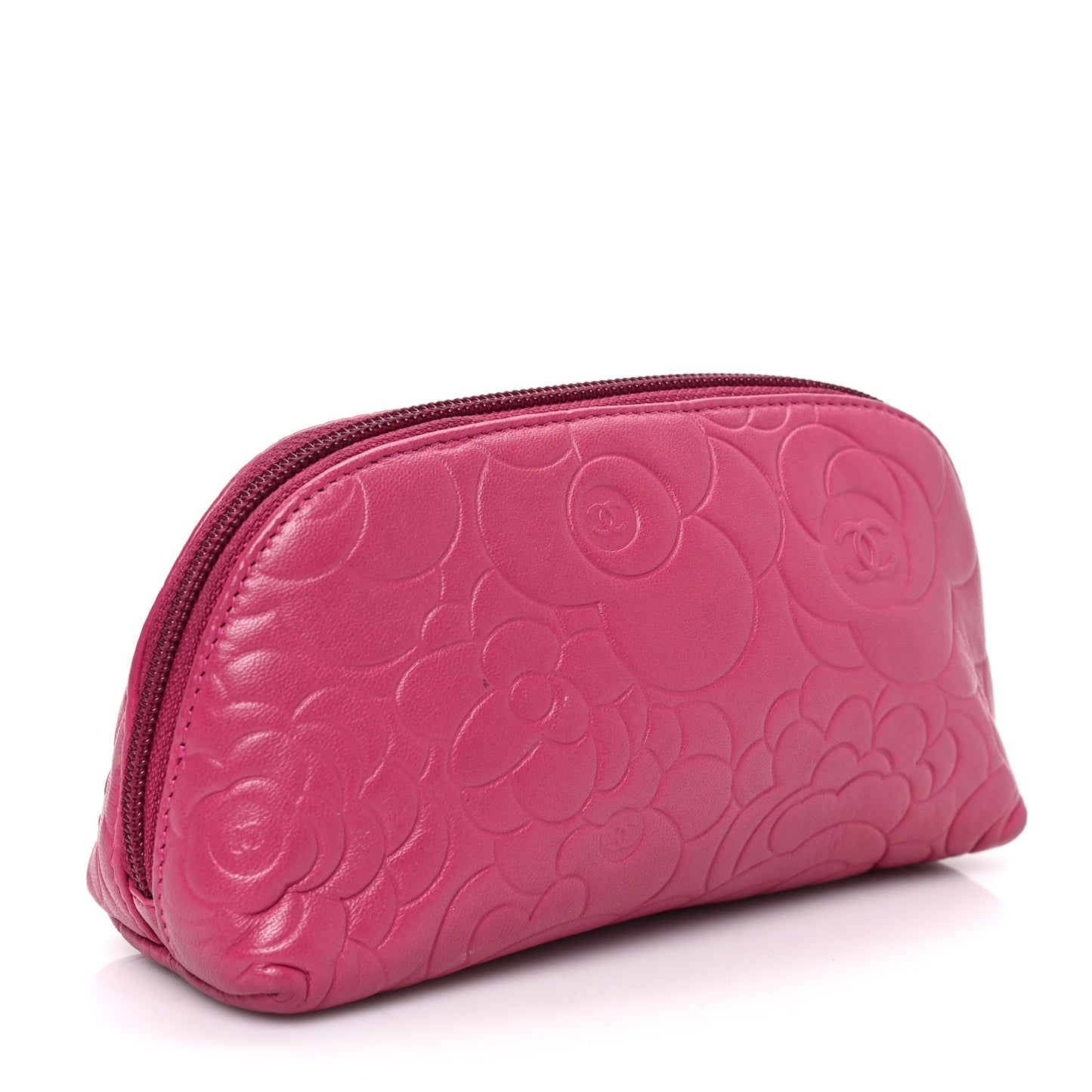 Lambskin Camellia Embossed Cosmetic Case Pink