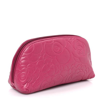 Chanel Lambskin Camellia Embossed Cosmetic Case Pink 3 of 9