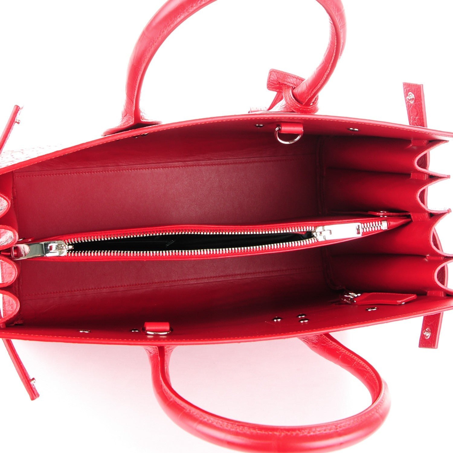 Saint Laurent Calfskin Crocodile Embossed Small Sac De Jour Rouge 6 of 11