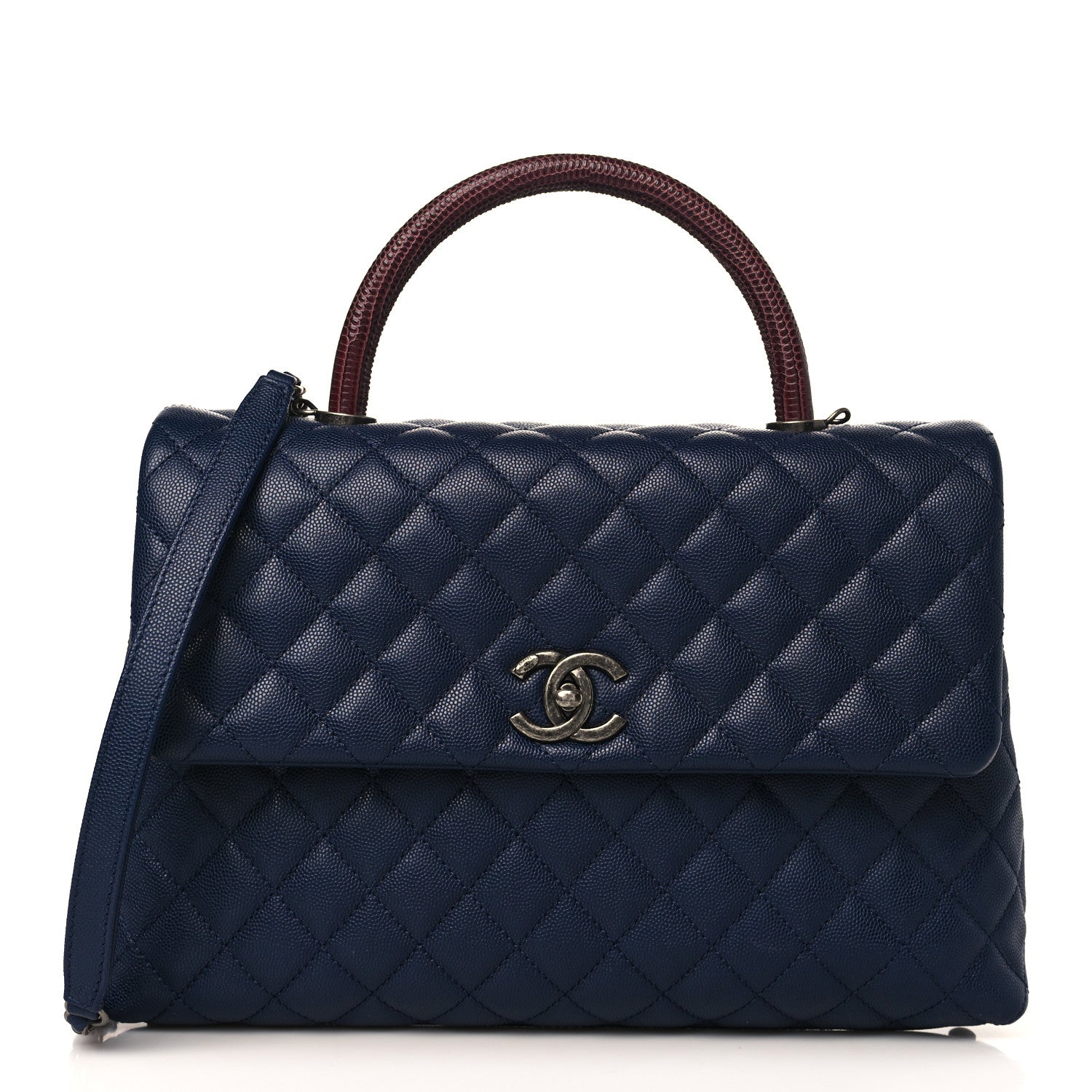 Chanel Caviar Lizard Quilted Medium Coco Handle Flap Navy 1 of 8