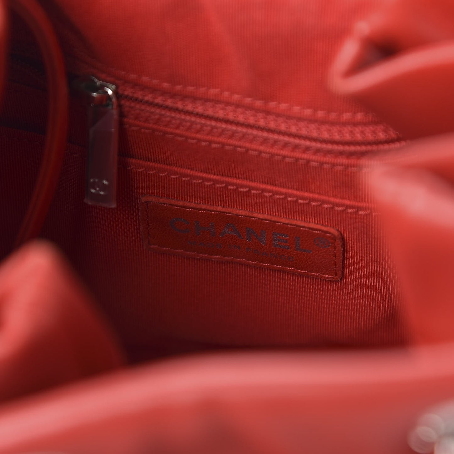 Lambskin Quilted Small CC Chain Drawstring Bucket Bag Red