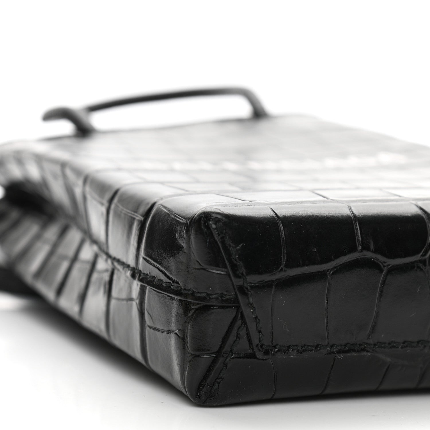 Balenciaga Calfskin Crocodile Embossed Logo Shopping Phone Holder Bag Black 8 of 11