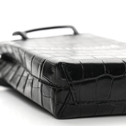 Balenciaga Calfskin Crocodile Embossed Logo Shopping Phone Holder Bag Black 8 of 11