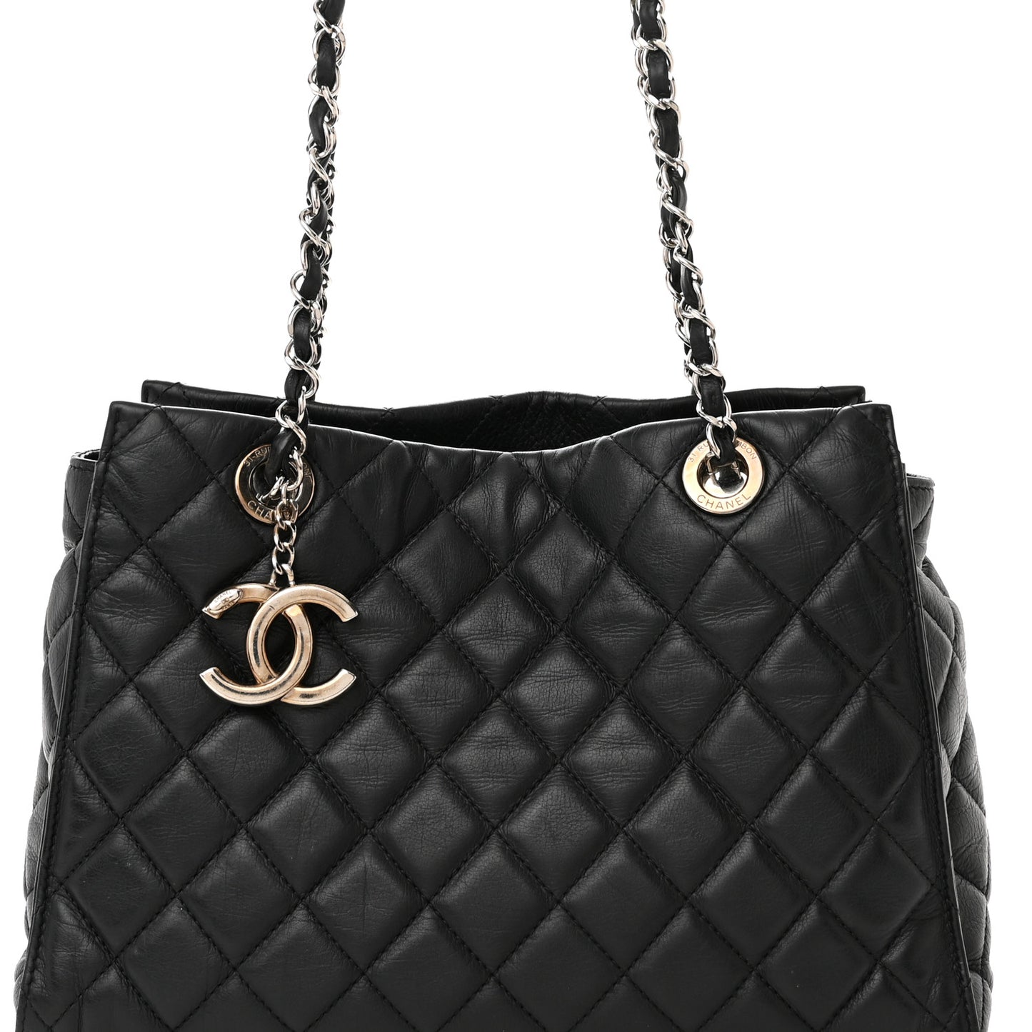 Calfskin Quilted Small Chic and Soft Shopping Tote Black