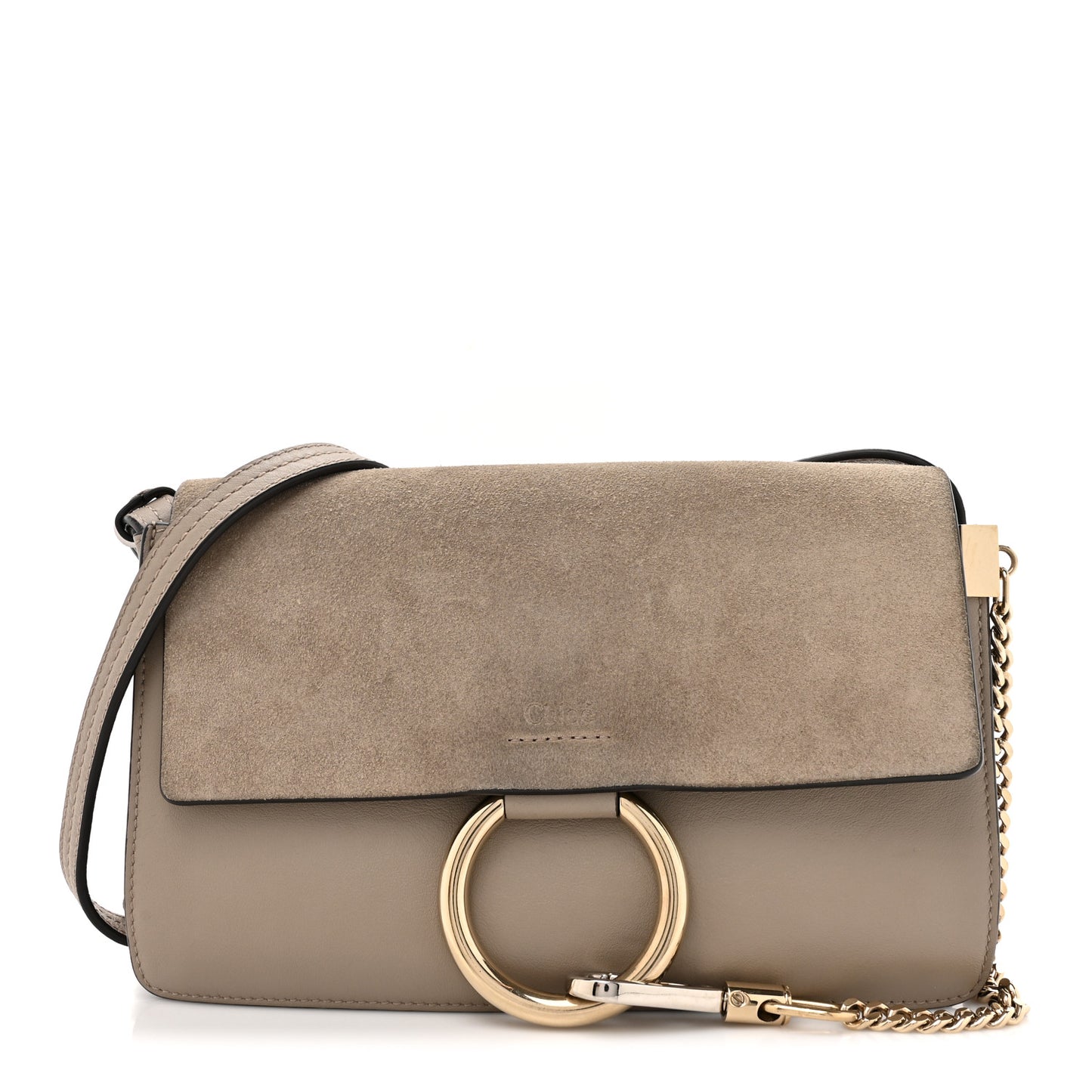 Suede Calfskin Small Faye Shoulder Bag Motty Grey