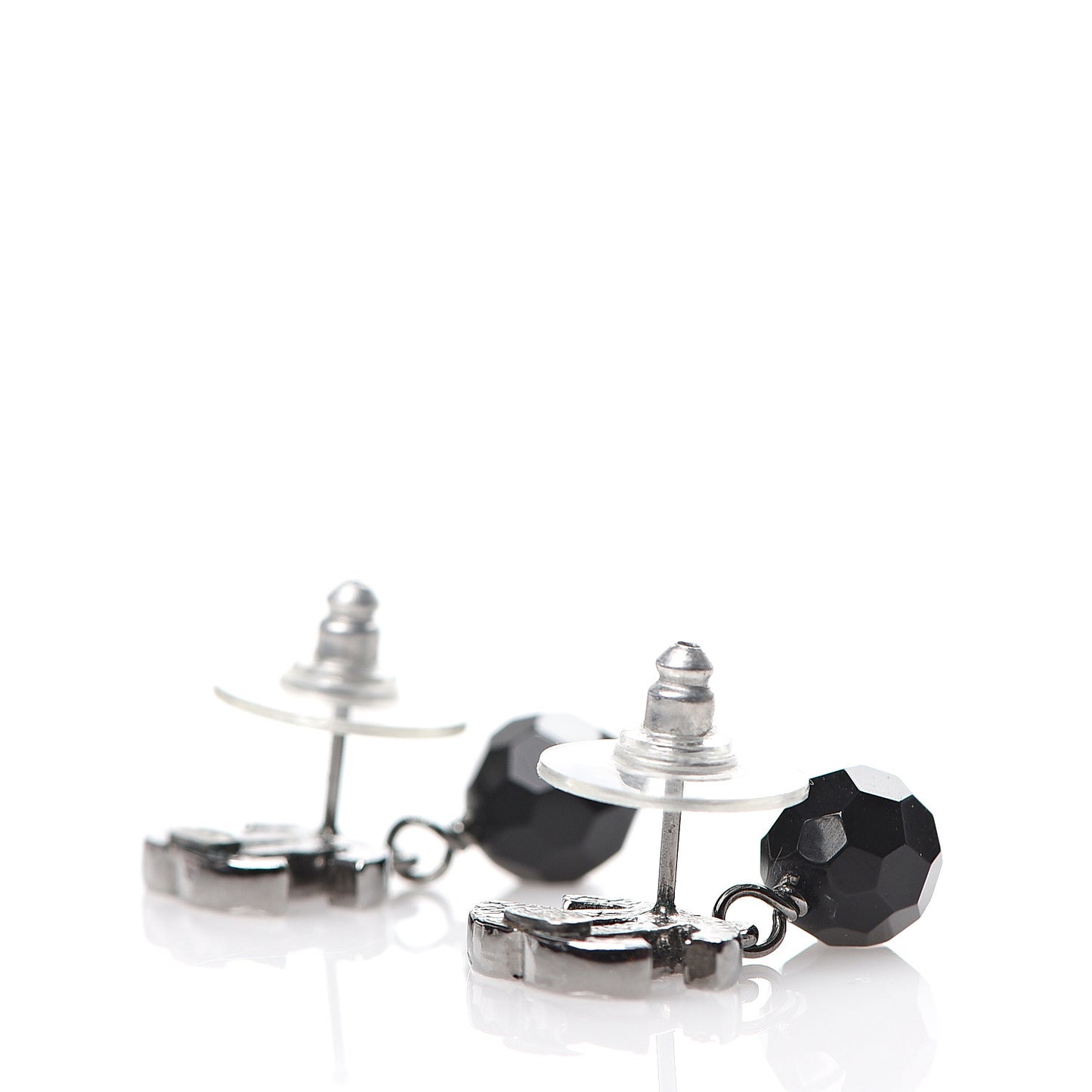Beaded CC Dangle Earrings Silver Black