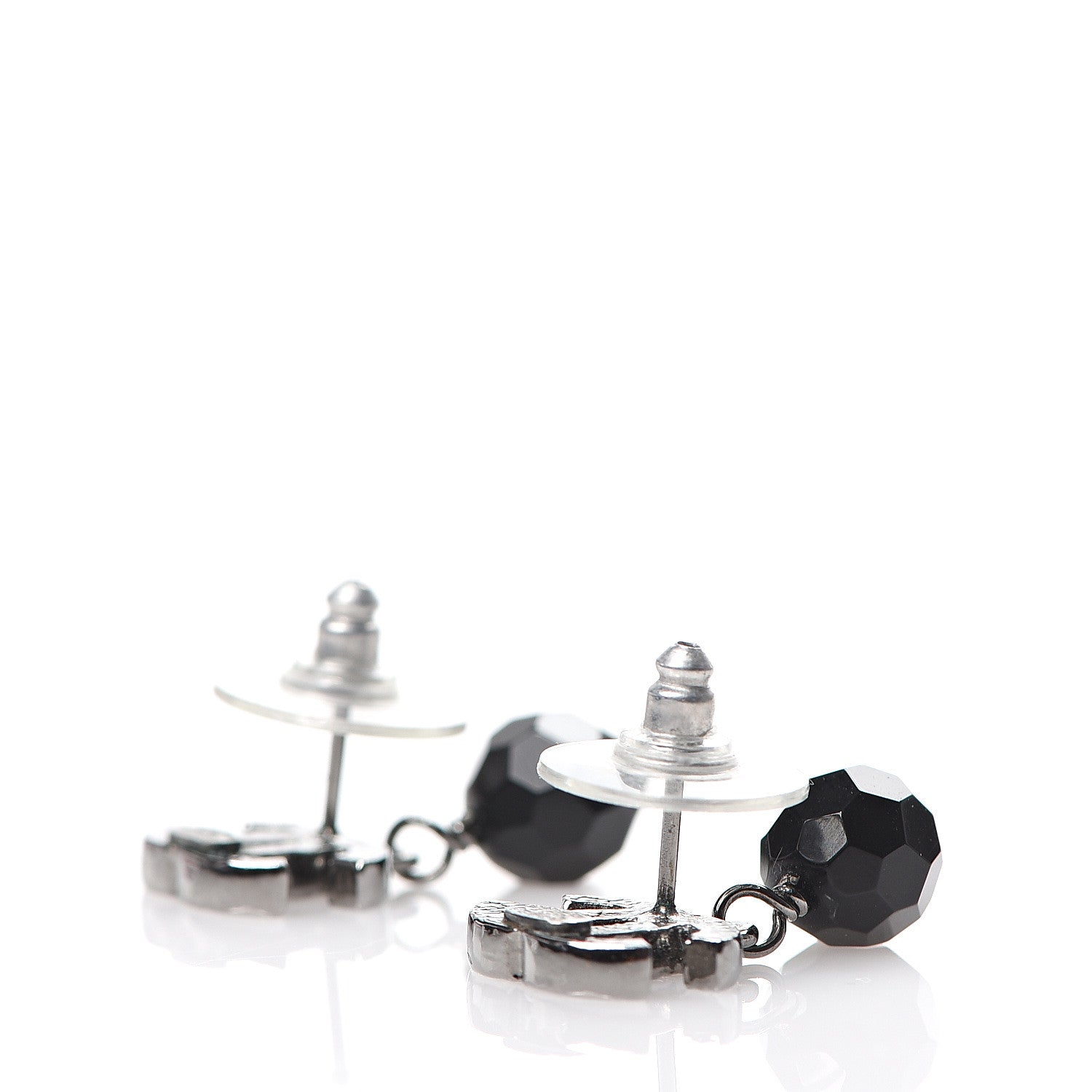Chanel Beaded CC Dangle Earrings Silver Black 3 of 4