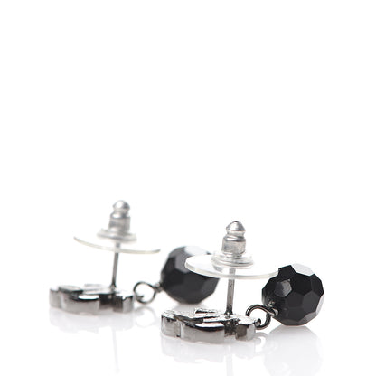 Chanel Beaded CC Dangle Earrings Silver Black 3 of 4