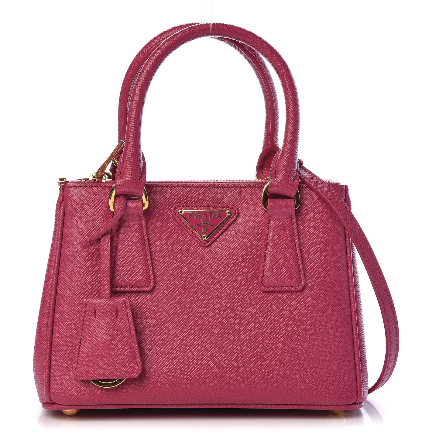 Saffiano Lux Micro Galleria Double Zip Tote Fuxia