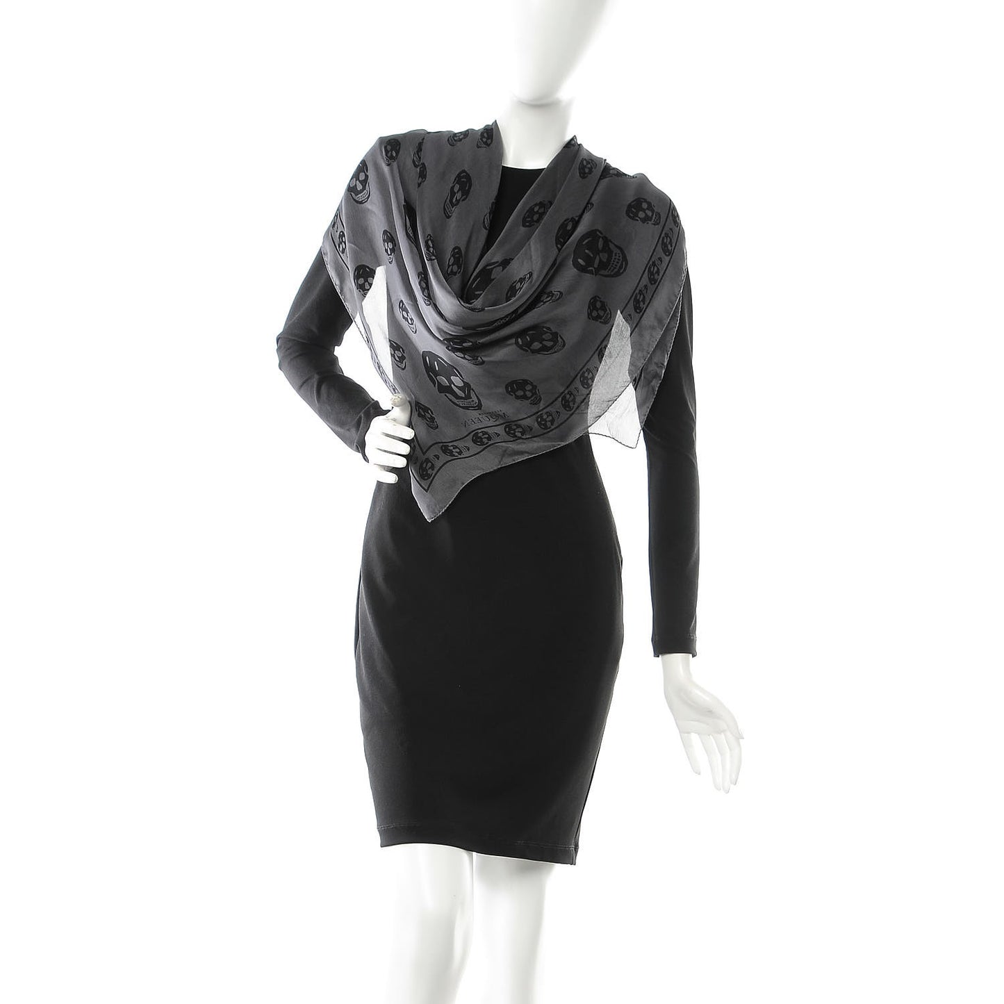 Silk Skull Scarf Grey Black