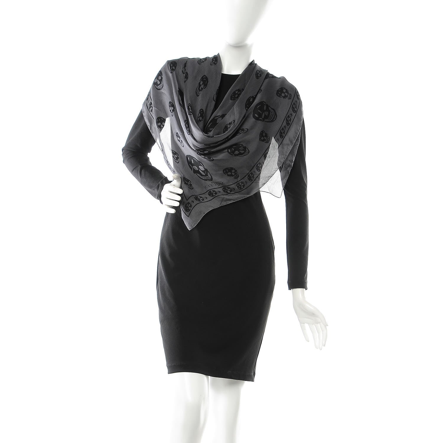 Alexander McQueen Silk Skull Scarf Grey Black 2 of 3