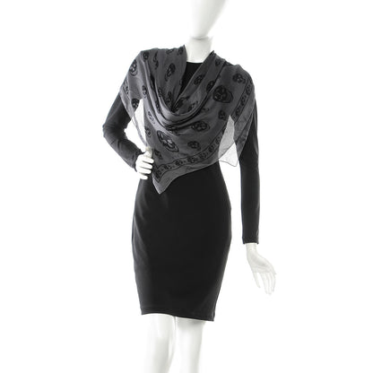 Alexander McQueen Silk Skull Scarf Grey Black 2 of 3