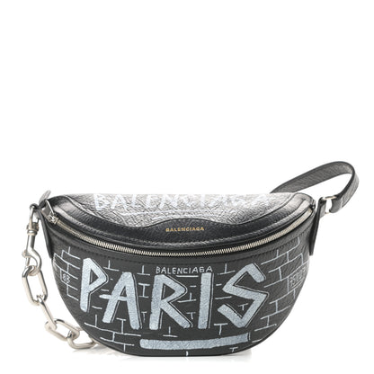 Balenciaga Agneau Arena Graffiti All Over XXS Souvenir Belt Bag Black White 1 of 10