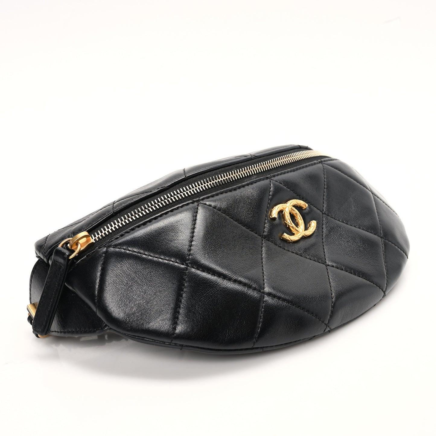 Lambskin Enamel Quilted Waist Bag Black